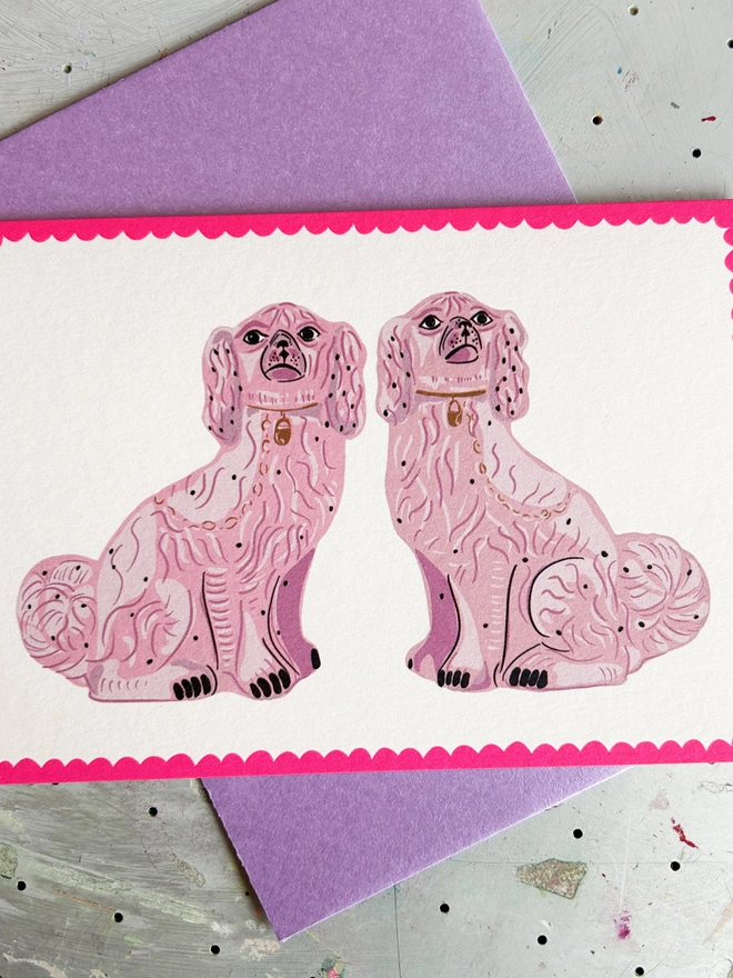 Pink China Dogs, Neon Pink, Hannah Carvell, Card