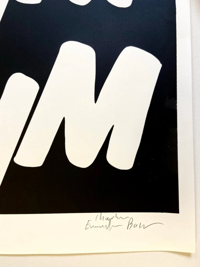 Rhythm Print. The bottom right corner of the print which shows that the print is signed by its artist.