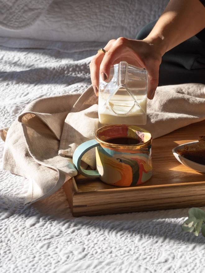 Linen tea towel with breakfast in bed