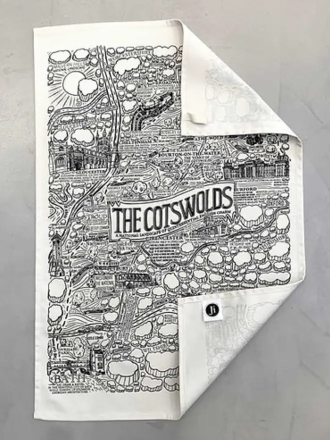 Cotswolds Print Tea Towel Folded