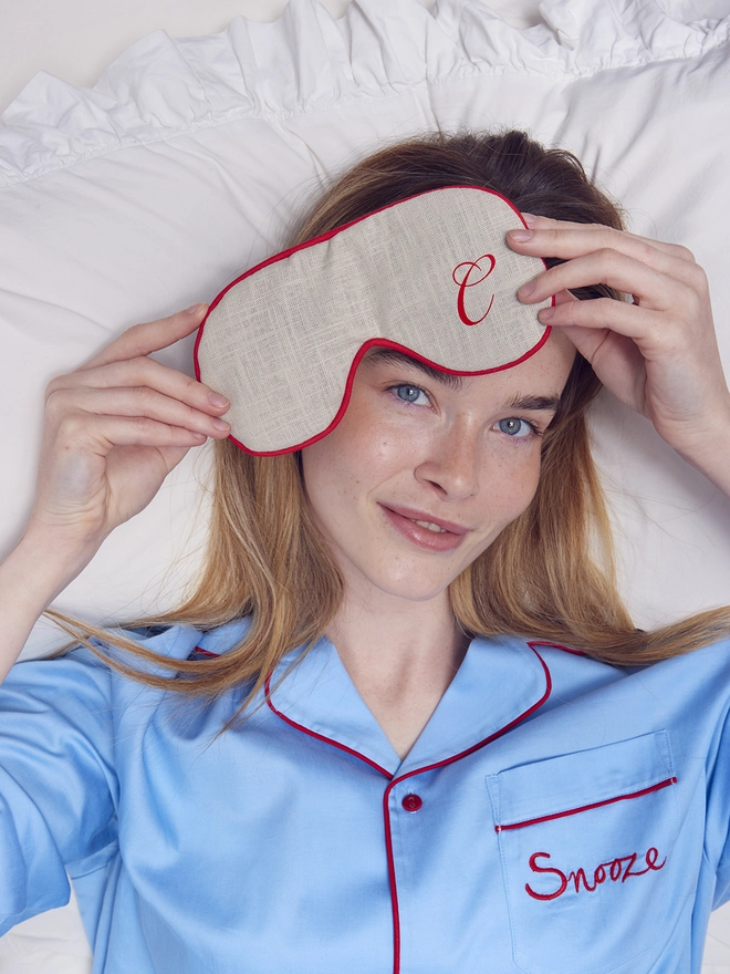 CATHERINE COLEBROOK NATURAL LINEN CALLIGRAPHY EYE MASK
