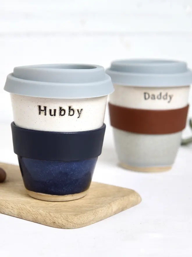 Personalised Ceramic Travel Mug With Leather Band