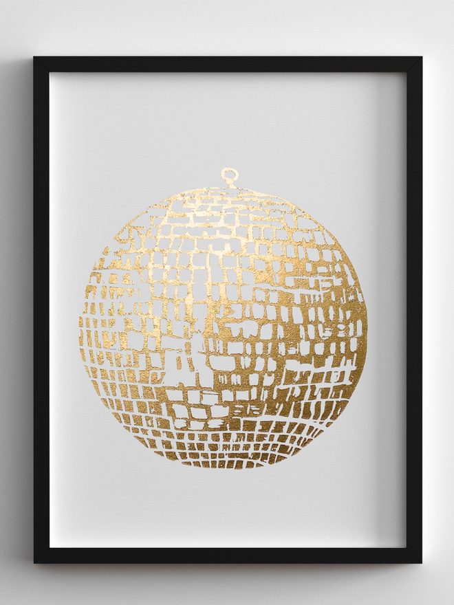 linocut mirrorball print art 