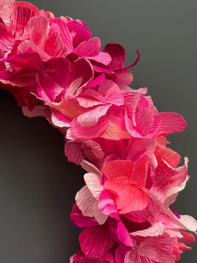 Magenta Pink & Coral Assorted Crepe Paper Wreath