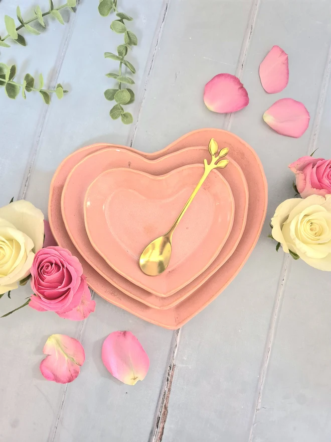 ceramic heart plates, nesting heart plates, pottery heart plates, Jenny Hopps Pottery, pale lilac, Valentines plates, valentines gift, ceramic gift