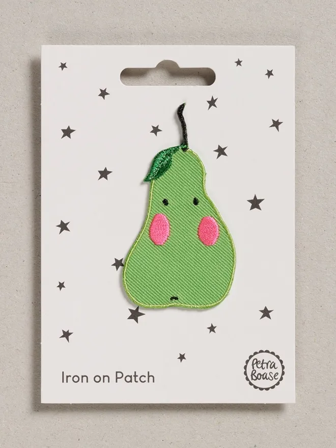 Pear Embroidered iron on fabric patch.