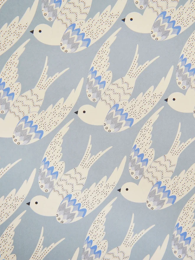 'Birds in Blue' Wrapping Paper (Roll Of 6 Sheets)