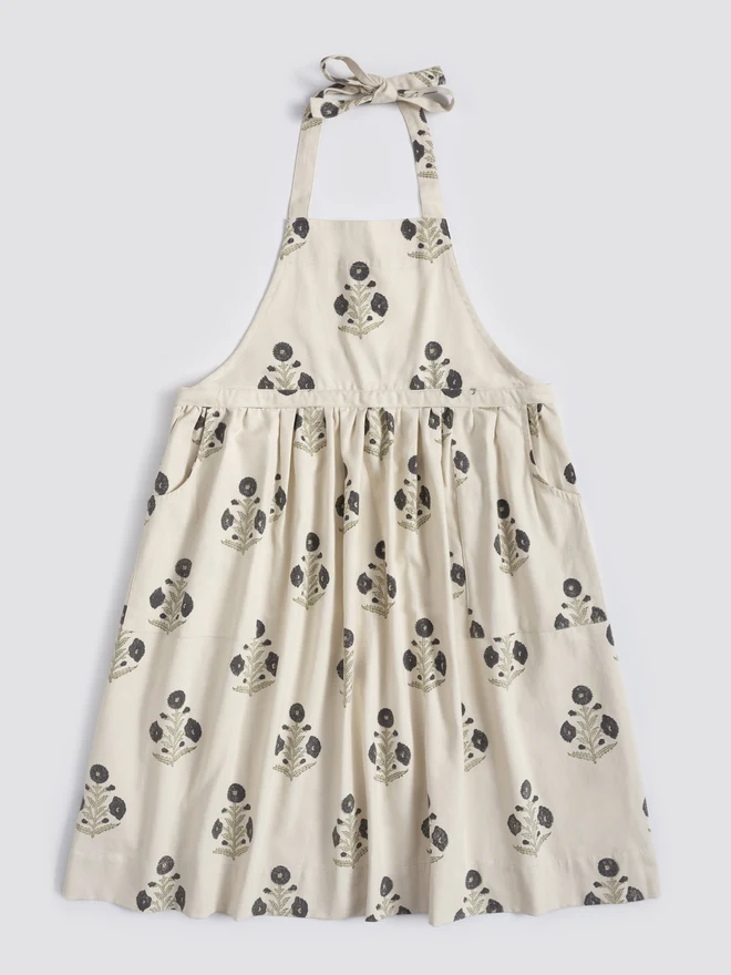 Organic cotton apron block print blue 