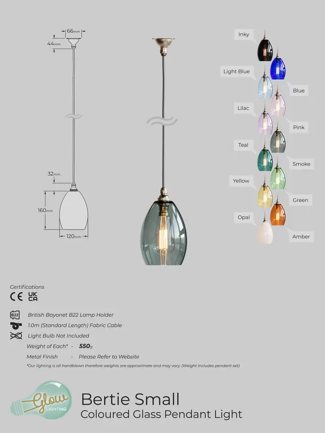 Small Bertie Pendant Light Specification Sheet