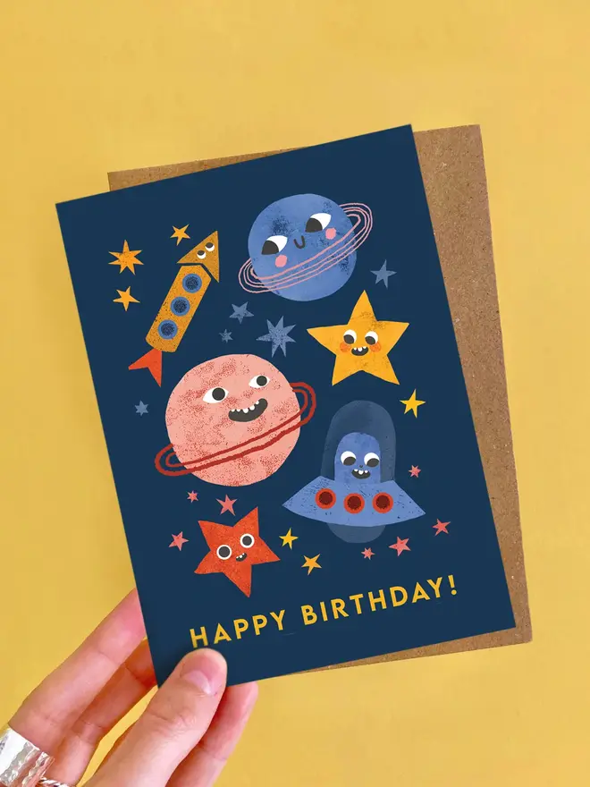 space faces planet birthday card