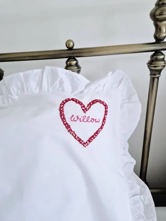 hand embroidered name personalised pillowcase