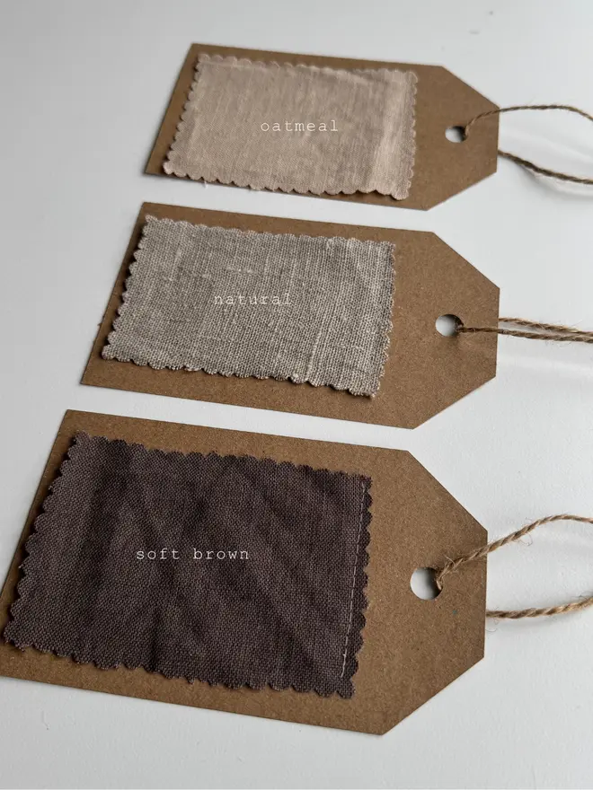 Mini linen christmas stocking. A selection of linen swatches