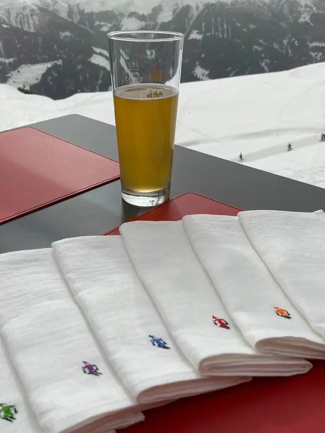 Snazzy Skiers Embroidered Napkins (Set Of 4 Or 6)