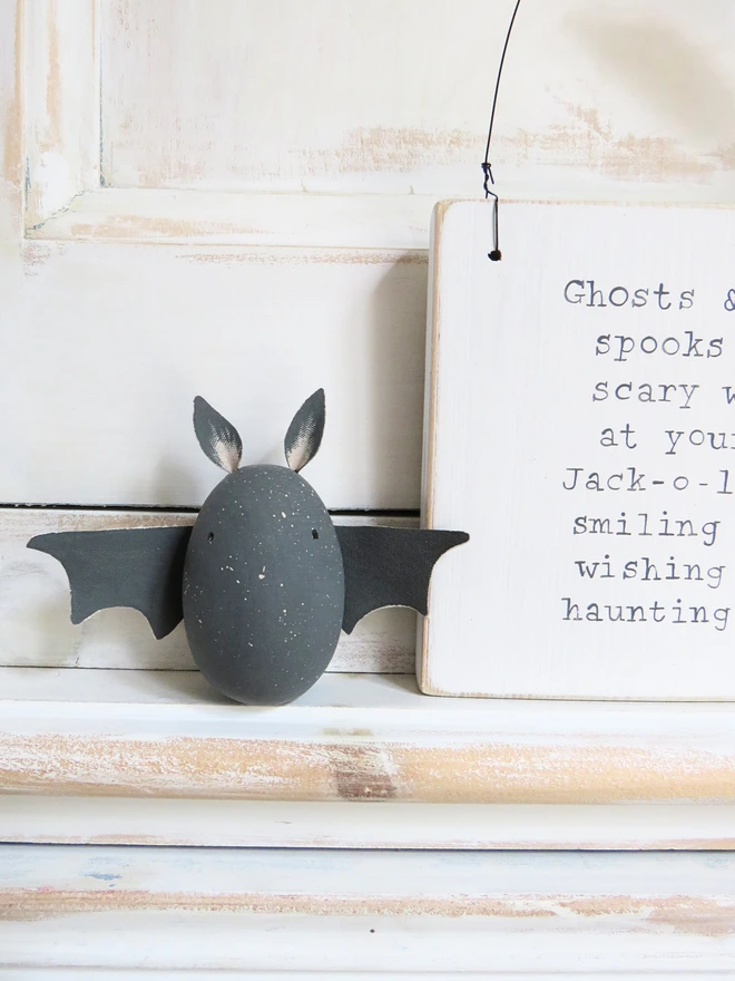 hand painted wooden bat decoration with painted cotton ears and wings