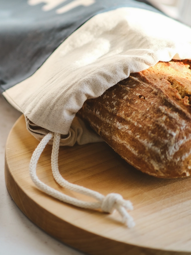 Linen Navy Bread Bag