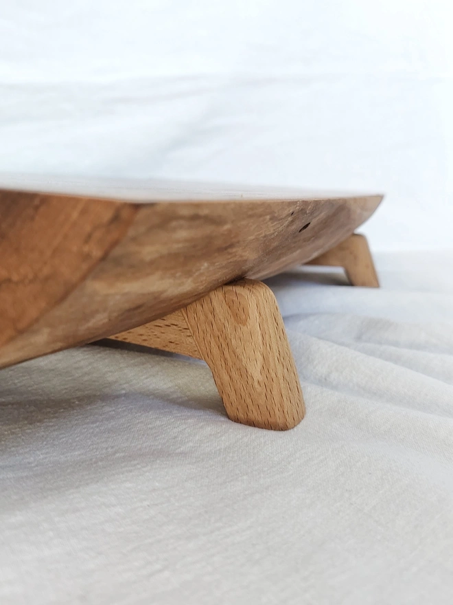 Live-Edge Elm Serving Board with Retro Birchwood Legs