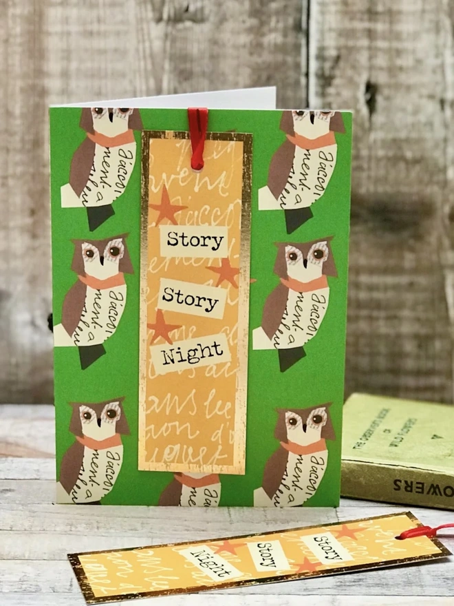 'Story Story Night' Greetings Card with foiled bookmark