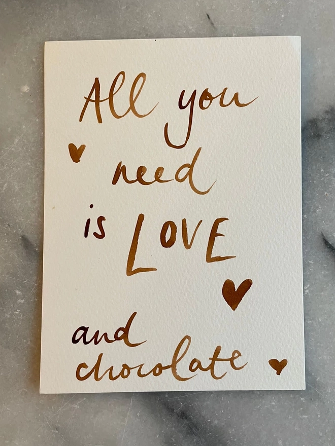 Gift card, All you need is Love and Chocolate, with hearts