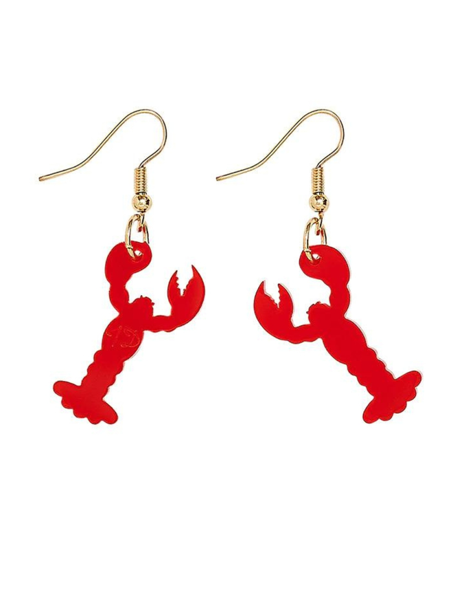 Lobster Charm Earrings - Recycled Red