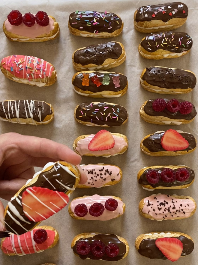 Fake food chocolate eclairs