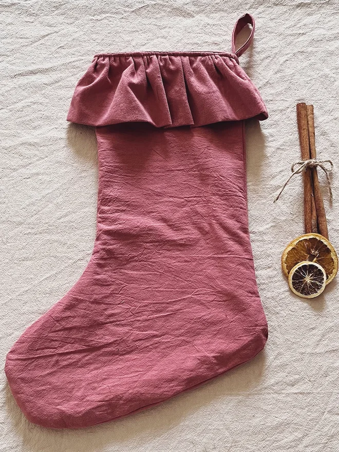 rose pink cotton christmas stocking