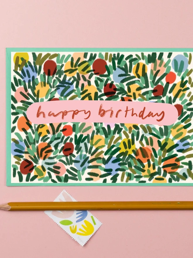 'Happy Birthday' Leaves And Spots Greeting Card