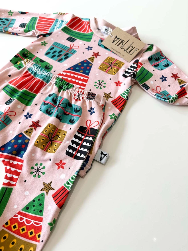 Baby and toddler lounge set in a festive Christmas trees print