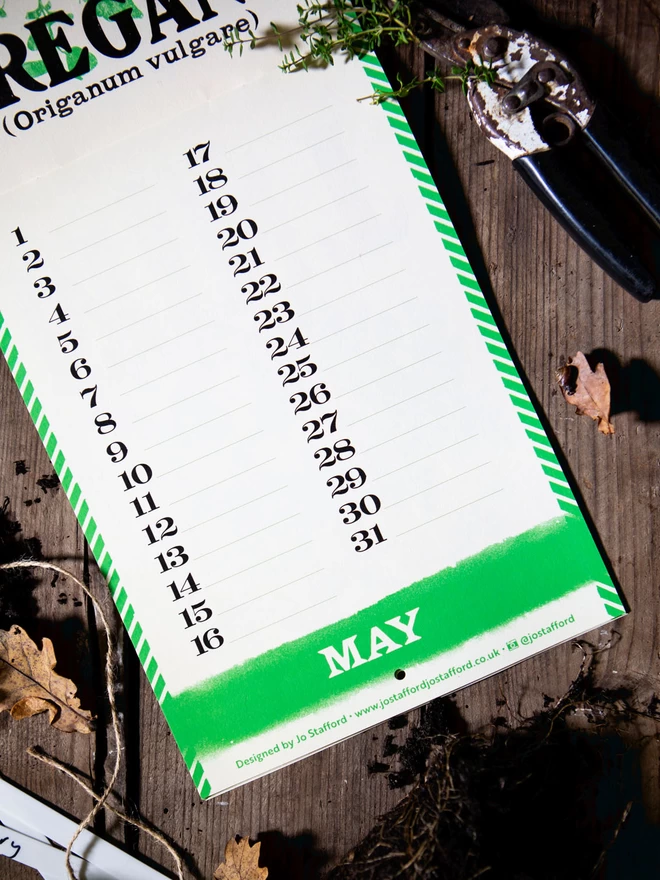 Month Spread from Kitchen Herb Garden Perpetual Calendar