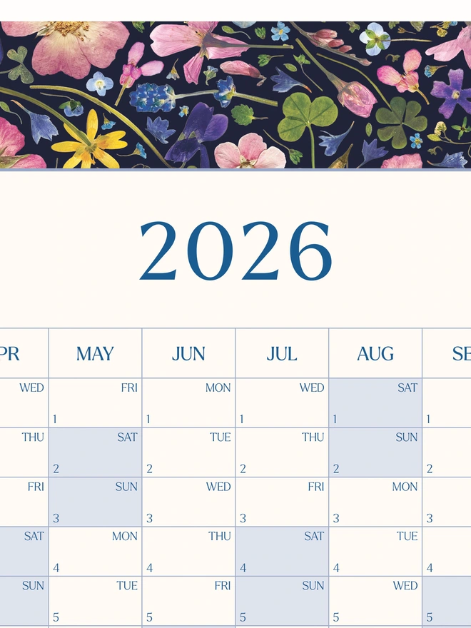 Nature-Inspired 2026 Wall Calendar Planner – A yearly wall planner with an elegant pressed flower design. Beautiful home office and studio decor, makes an ideal organisational or holiday gift for nature enthusiasts.