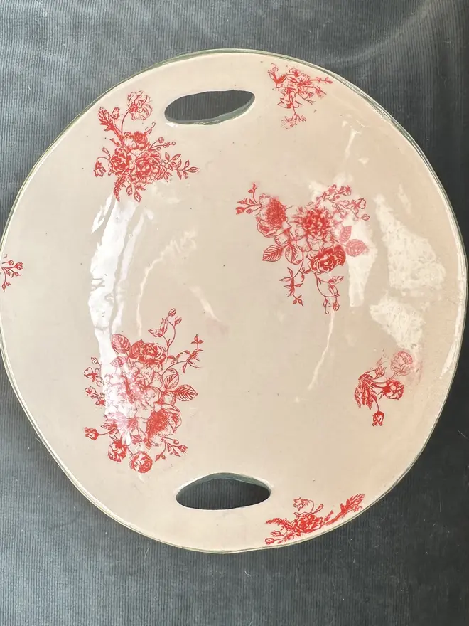 Red Floral - Green Rim