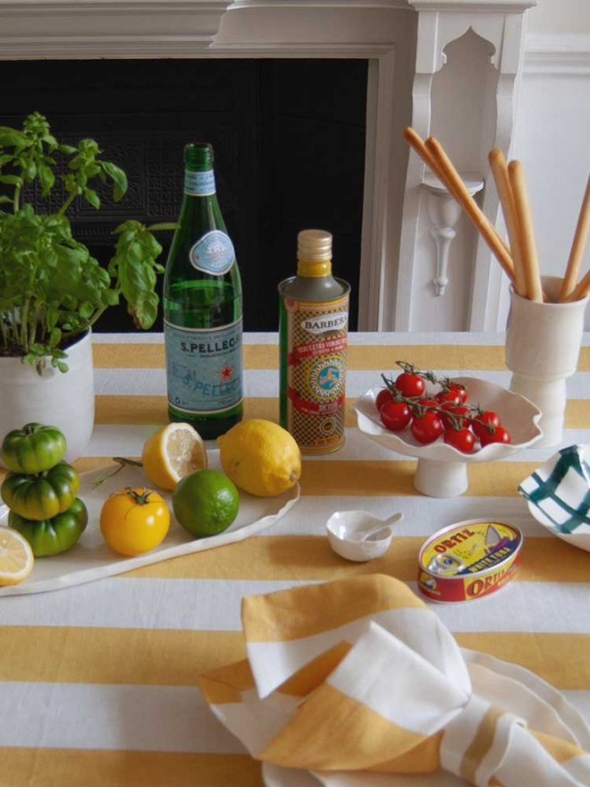 yellow stripe ruffle tablecloth