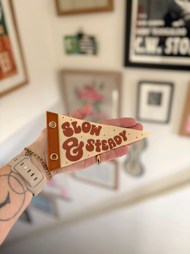 slow steady mini felt pennant flag