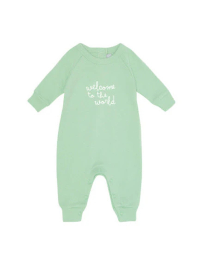 green welcome to the world baby onesie