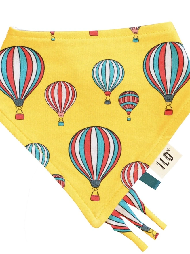 Yellow Hot Air Balloons Organic Reversible Bandana Bib