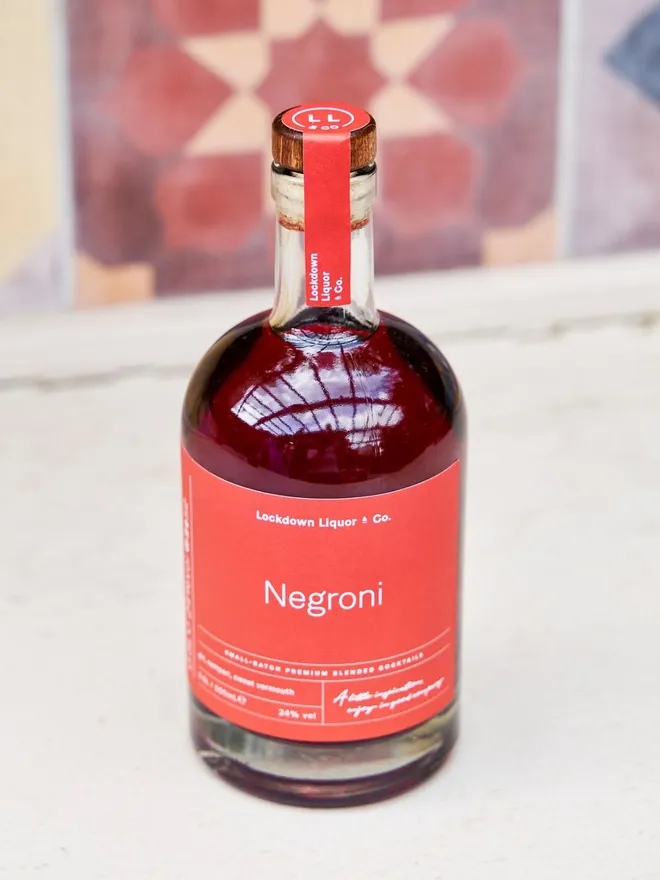 Bottle of premixed negroni cocktail