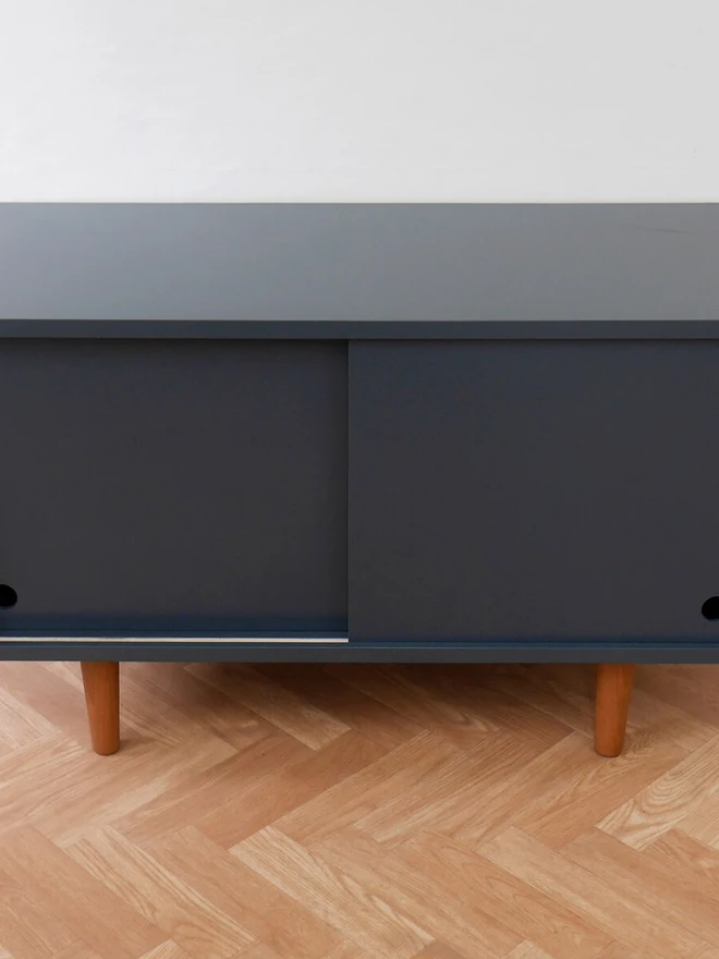 Mid Century Dark Navy Record Cabinet 