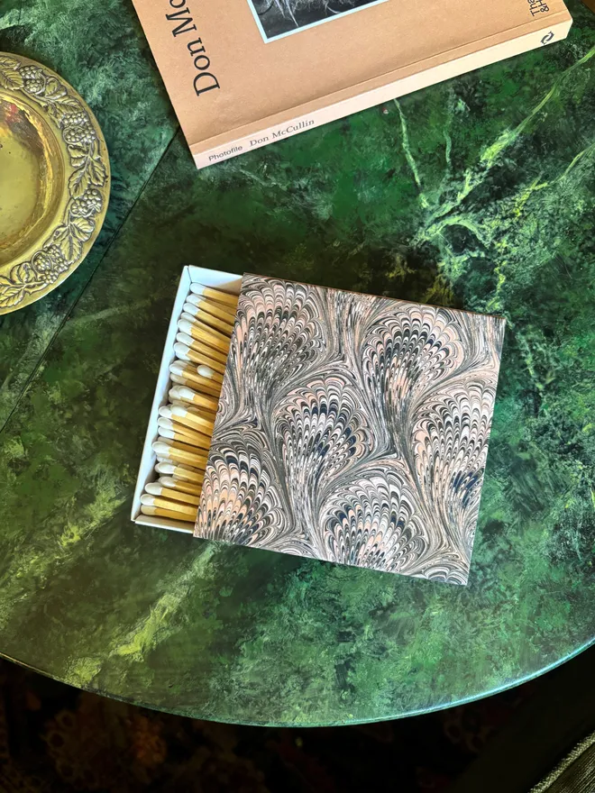 pink peacock marbled square matchbox