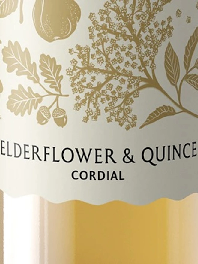 Elderflower & Quince Cordial (Set Of 1, 2, 3 Or 4), the label on the bottle of elderflower. 