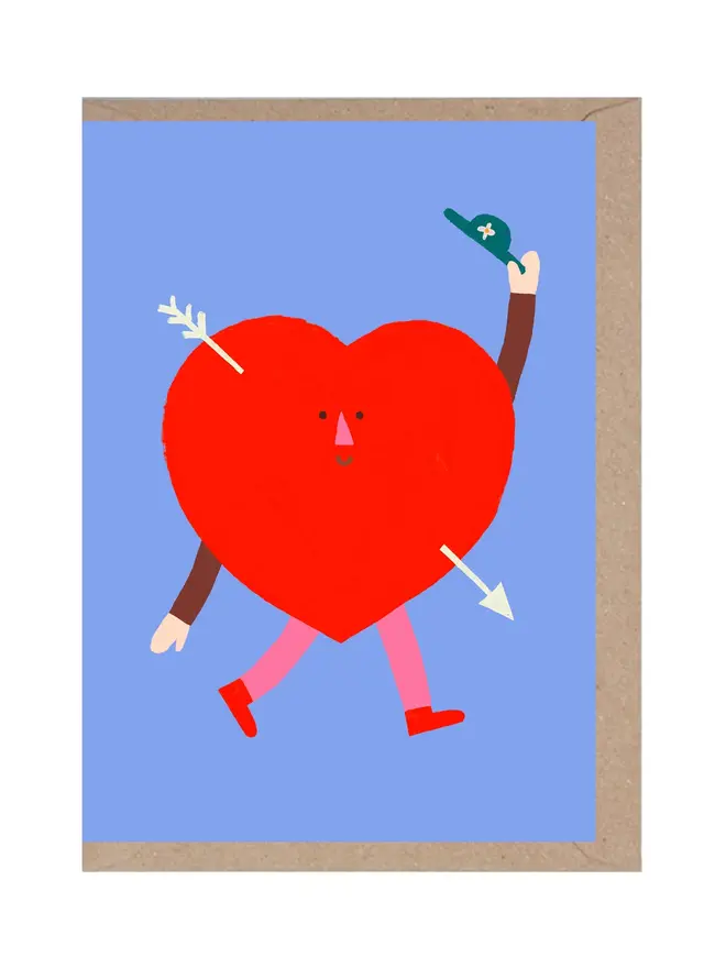 love heart character illustrated blue red greeting card