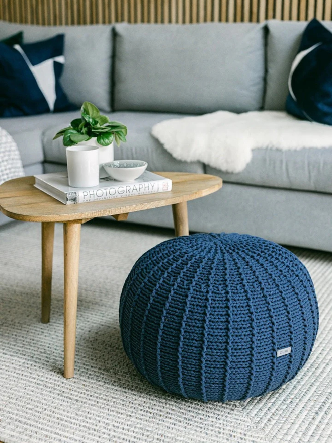 Zuri House. denim blue children’s pouffe