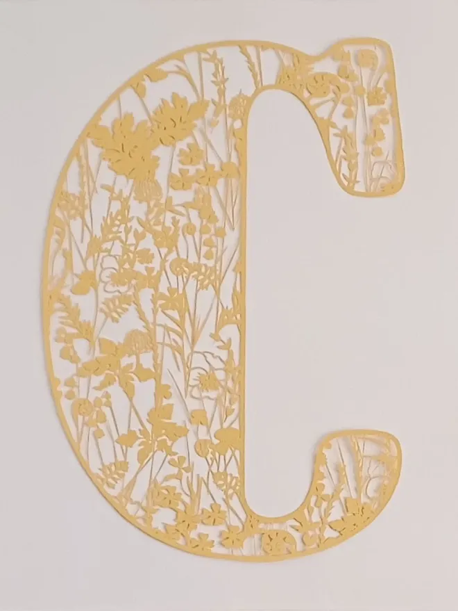 Spring Initial Papercut Letter C in Pale Yellow
