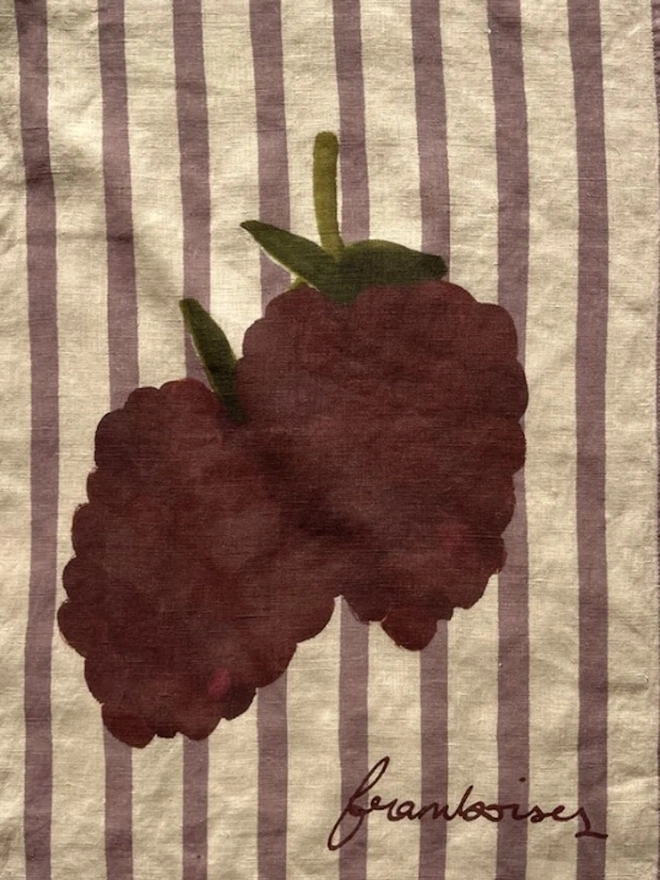 'Framboises' Linen Tea Towel, a tea towel with a fruit print on it. 