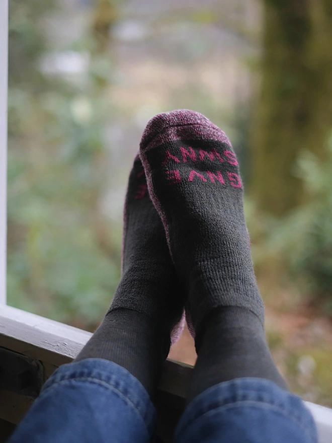 british made merino wool walking socks khaki and pink