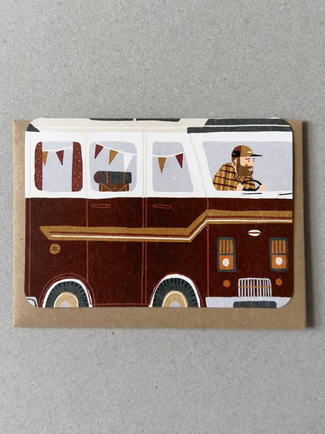 Campervan No.2 Greetings Card (Red)