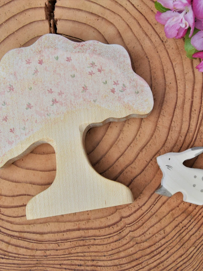 Ecofriendly wooden toy figures. Blossom tree toy made by hand by Eric and Albert made in Wales, UK