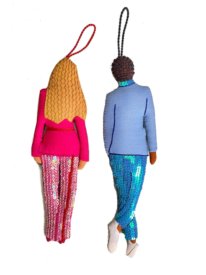 hand stitched Beyonce and Jay z in suits hanging decorations set