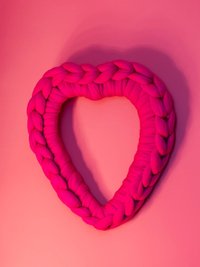 Hand knitted heart wreath