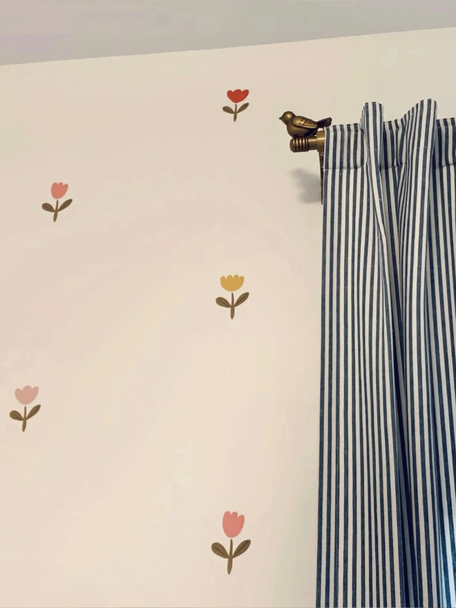 Ducks In A Row Tulip Flower Fabric Wall Stickers Girls Bedroom Stripe Curtains