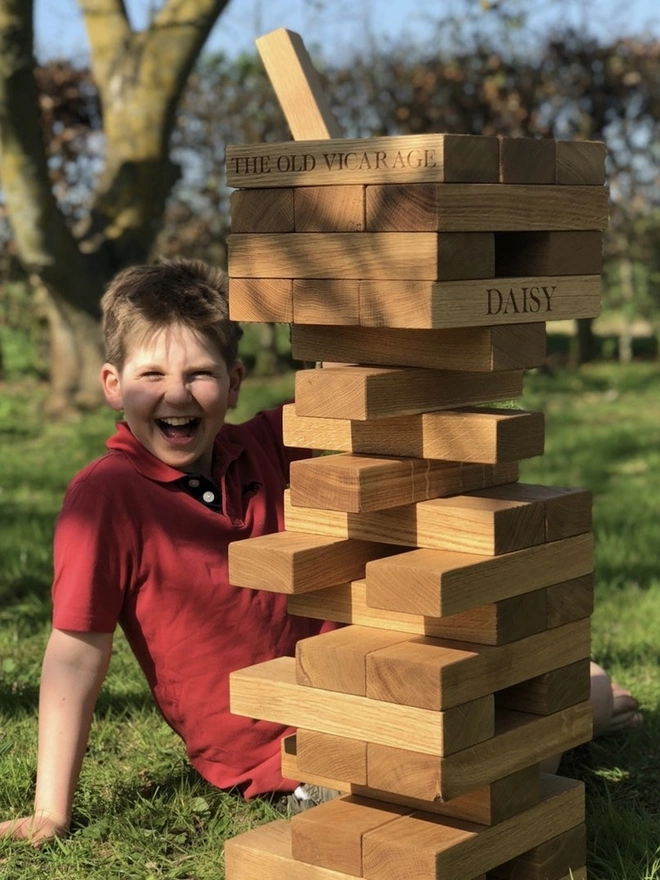 Personalised Oak Jenga Set