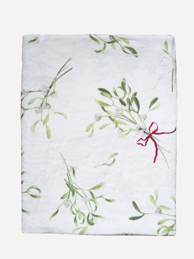 Mistletoe linen tablecloth